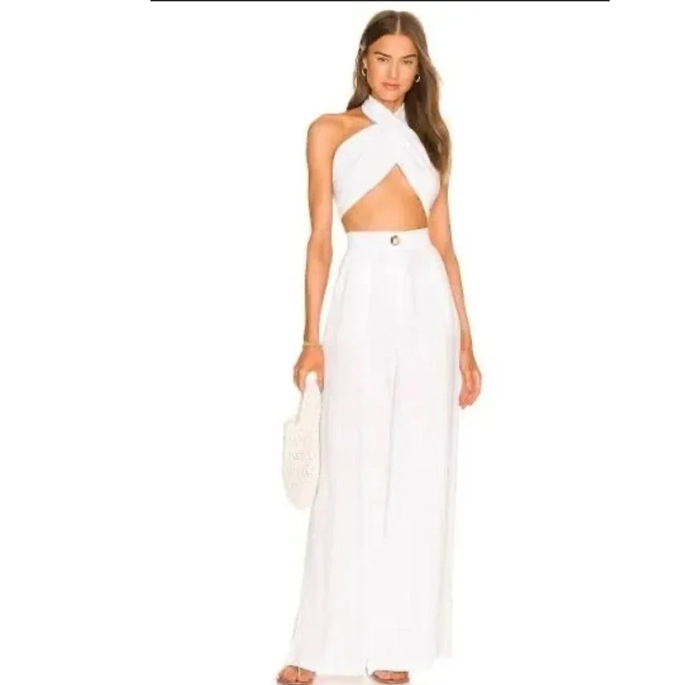 Rumer Avalon Linen Pants White High Waisted Wide Leg Trousers Large NWT